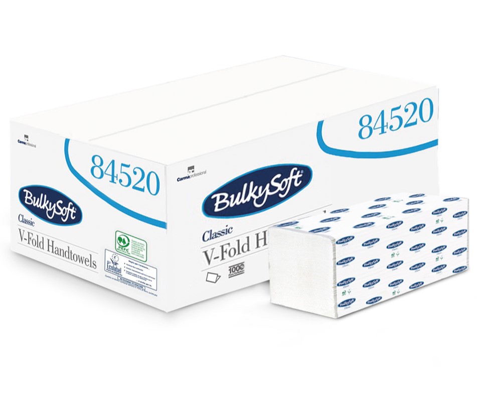 Bulkysoft 84520 V-Fold White Hand Towel - 2 Ply, 15 Packs x 200 Sheets (3,000 total)