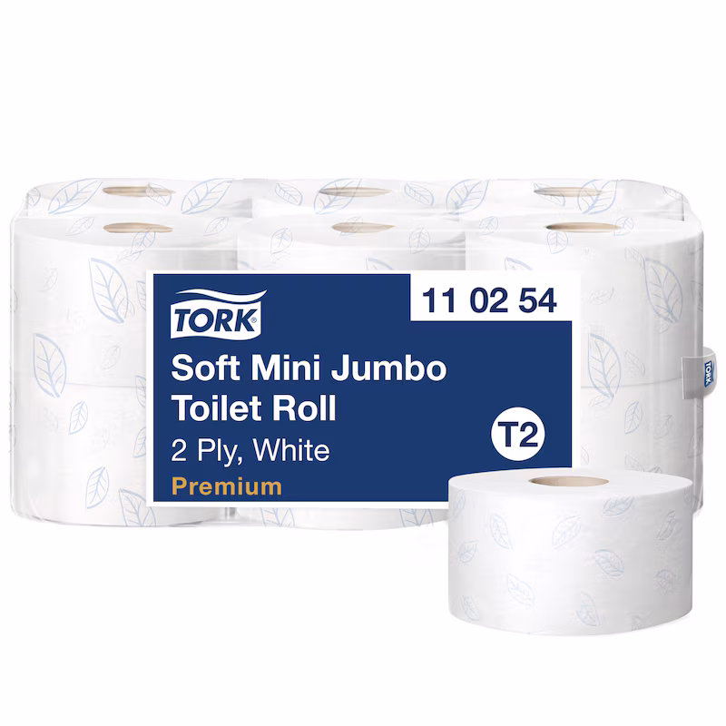 Tork® 110254 Soft Mini Jumbo Toilet Roll Premium - 2 Ply, 850 Sheets per Roll, Case of 12