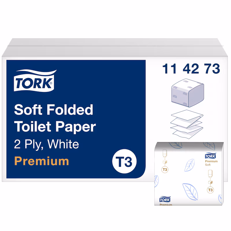 Tork® 114273 T3 Premium Soft Folded White Toilet Paper - 2 Ply, 30 Packs x 252 Sheets, (7,560 Total)