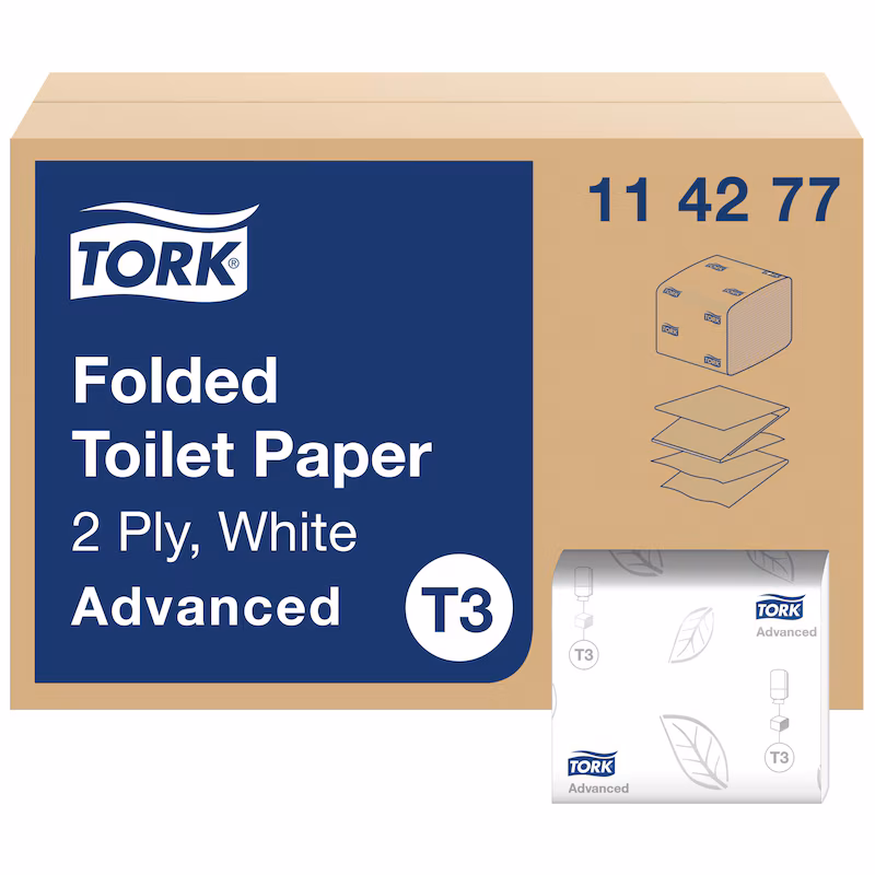 Tork® 114277 T3 Advanced Folded White Toilet Paper - 2 Ply, 36 Packs x 252 Sheets, (9,072 Total)