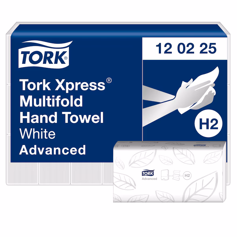 Tork Xpress® 120225 Multifold Hand Towels White H2 - 2 Ply, 21 Packs x 180 Sheets (3,780 total)