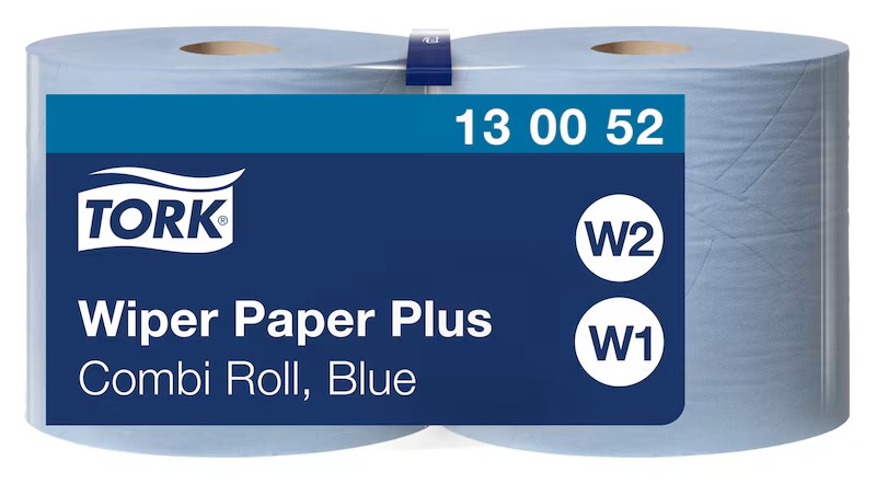 Tork® 130052 Wiping Paper Plus, Blue, W1/W2 Jumbo Roll – 2 Ply, 255?m, Case of 2