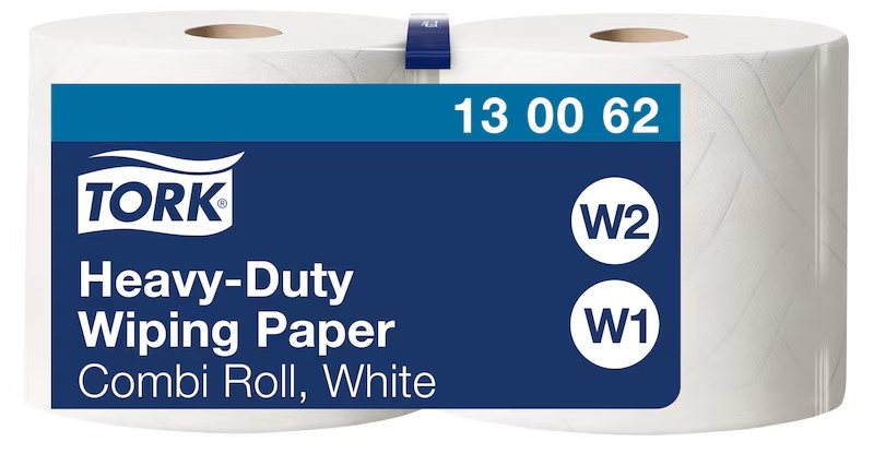 Tork® 130062 Heavy Duty Wiping Paper, White, W1/W2 Jumbo Roll – 2 Ply, 170?m, Case of 2