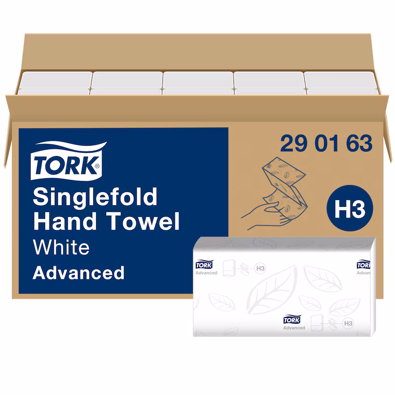 Tork® 290163 H3 Singlefold White Hand Towel - 2 Ply, 15 Packs x 250 Sheets (3,750 total)