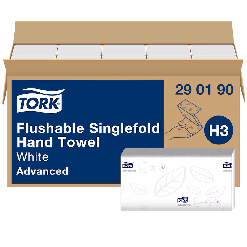 Tork® 290190 H3 Flushable White Singlefold Hand Towels - 2 Ply, 15 Packs x 250 Sheets (3,750 total)