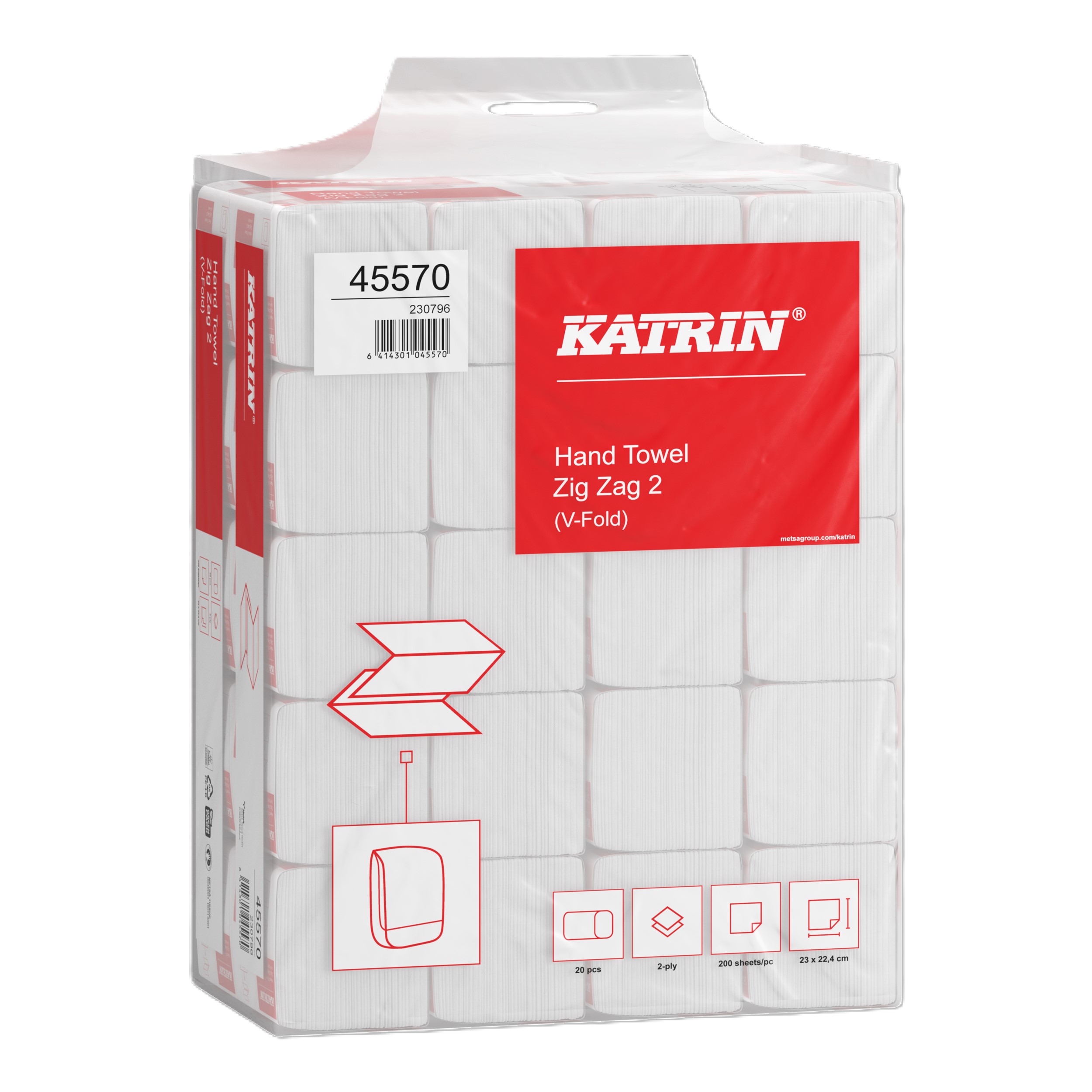 Katrin® 45570 White V-Fold Zig Zag Paper Towels - 200 Sheets 2-Ply, Handy Pack - Case of 4000