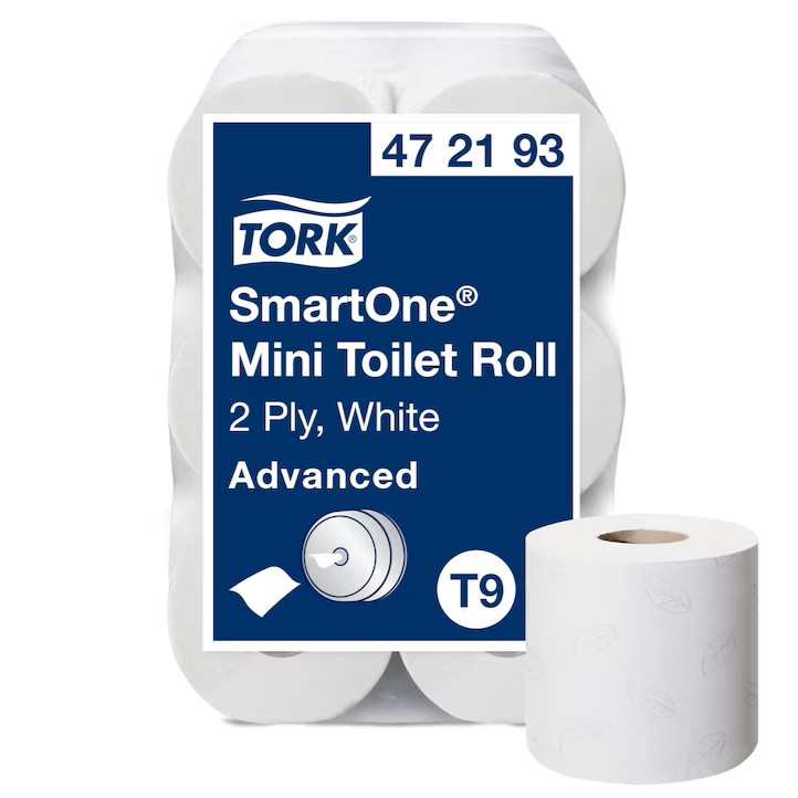 Tork 472193 SmartOne® Mini Toilet Roll - 2 Ply, 620 Sheets per Roll, Case of 12