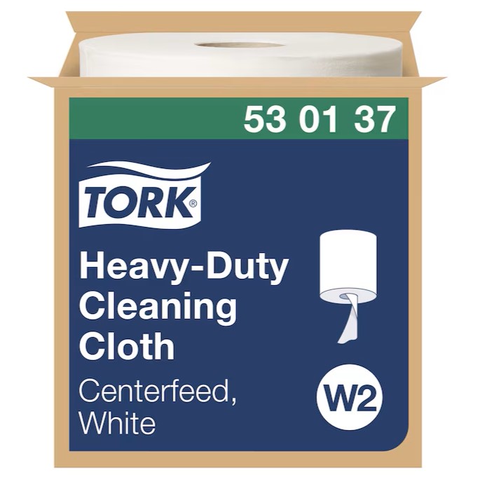 Tork® 530137 White Heavy-Duty Centrefeed Cleaning Cloth Roll - 280 Sheets