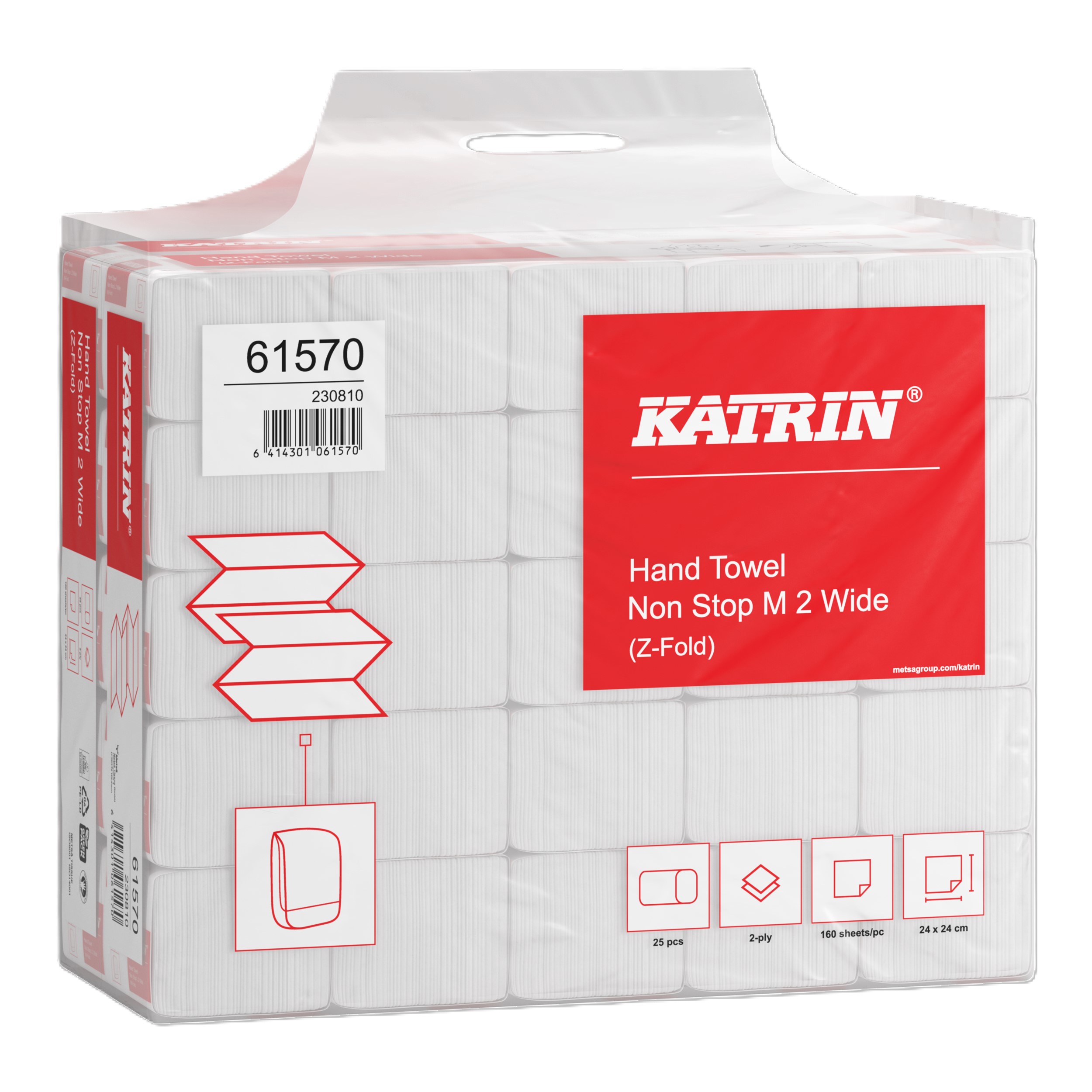 Katrin® 61570 Z-Fold Paper Towels Non-Stop Medium Wide 160 Sheets 2-Ply, Handy Pack - Case of 4000