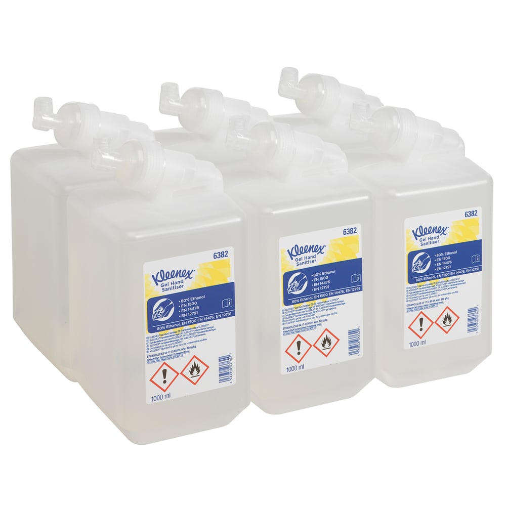 Kleenex Alcohol Hand Sanitiser Gel 6382 - 6 x 1 Litre Clear Hand Sanitiser Refills (6 Litres Total)