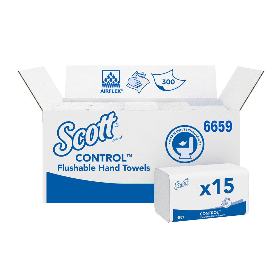 Scott® Control™ 6659 Disposable Flushable Folded Hand Towels – 1 Ply, 15 Packs x 322 Sheets (4,830 Total)