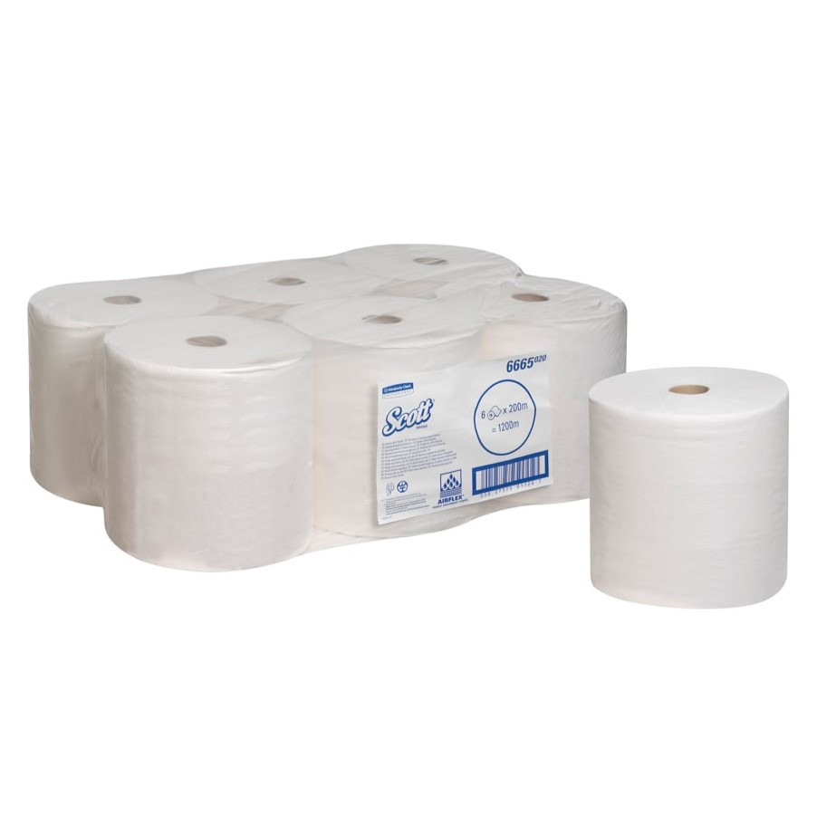 Scott® 6665 Performance White Hand Towels – 1 Ply, 200m, Case of 6 Rolls