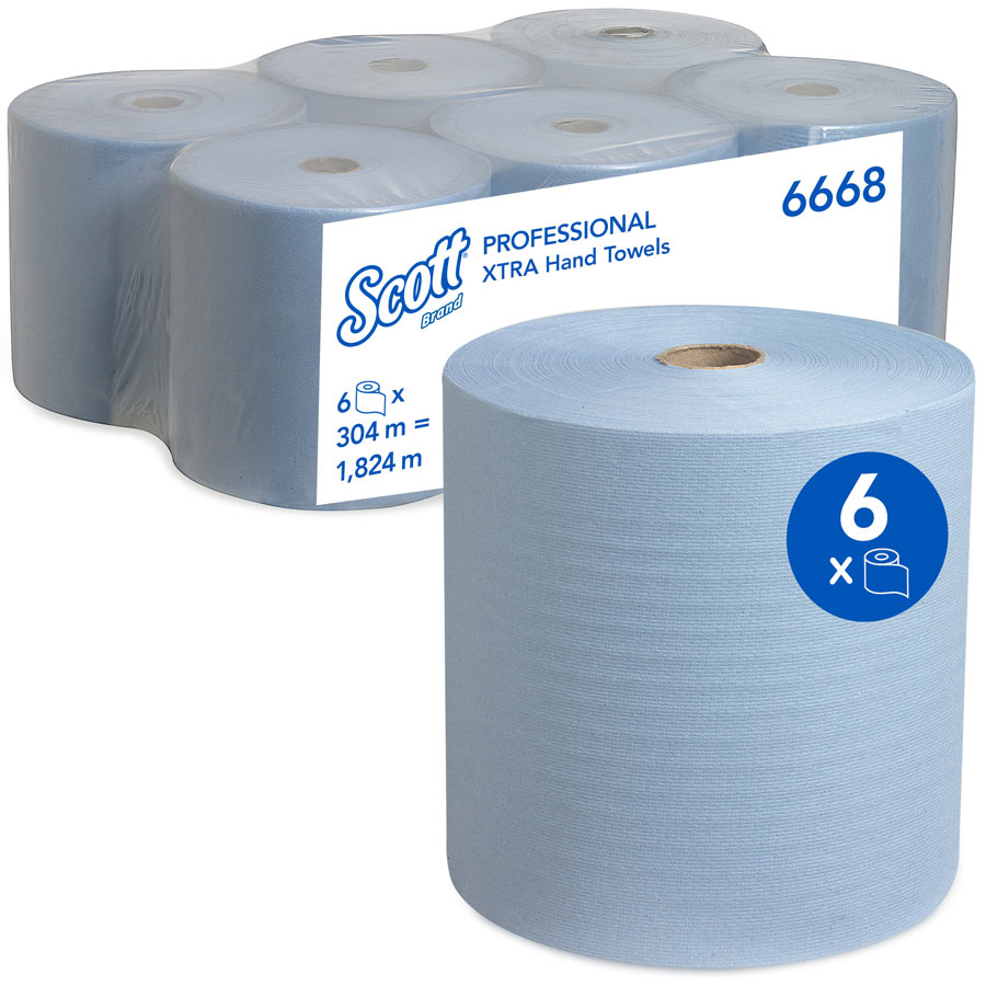 Scott® 6668 Rolled Paper Hand Towels Blue Rolls – 1 Ply, 304m, Case of 6 Rolls