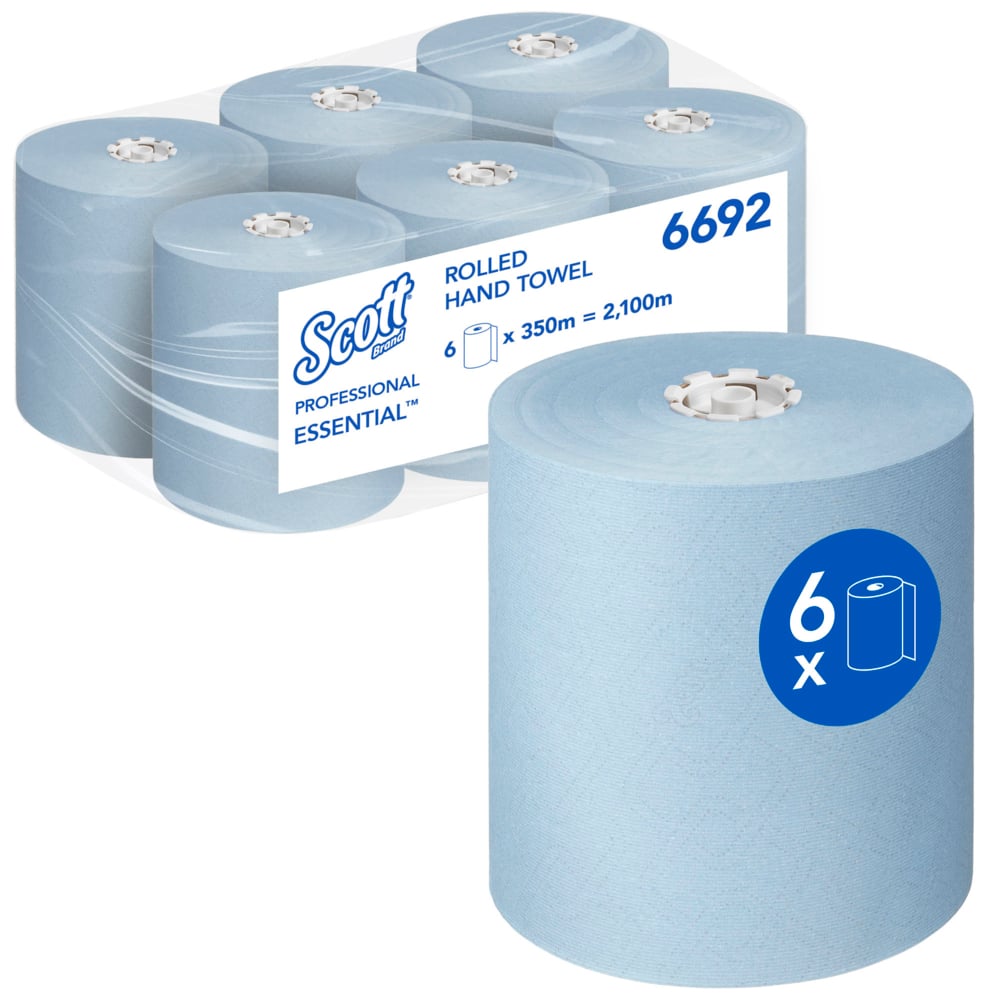 Scott® Essential™ 6692 Rolled Hand Towel Blue Rolls – 1 Ply, 350m, Case of 6 Rolls