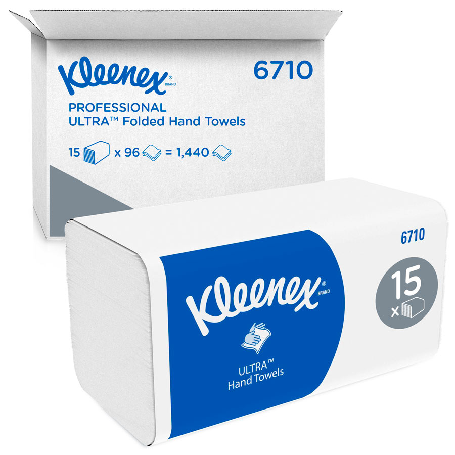 Kleenex® Ultra™ 6710 Interfold V-Fold Hand Towels - 3 Ply, 15 Packs x 96 Sheets (1,440 total)