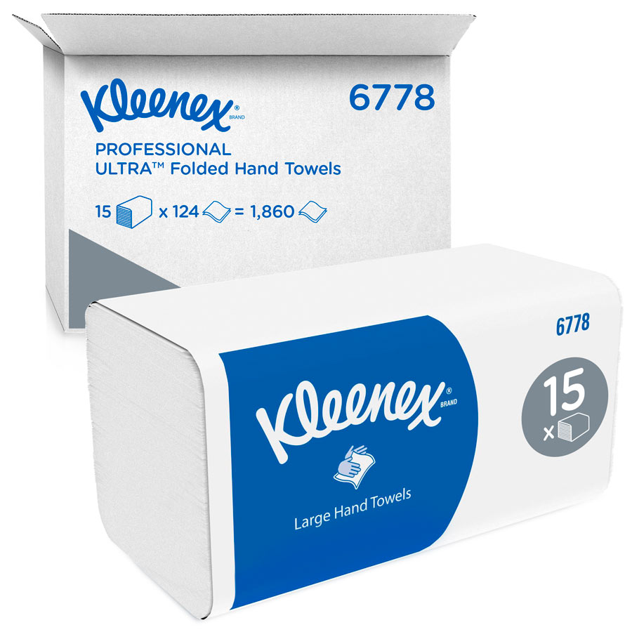 Kleenex® 6778 Large Interfold V-Fold Hand Towels - 2 Ply, 15 Packs x 124 Sheets (1,860 total)