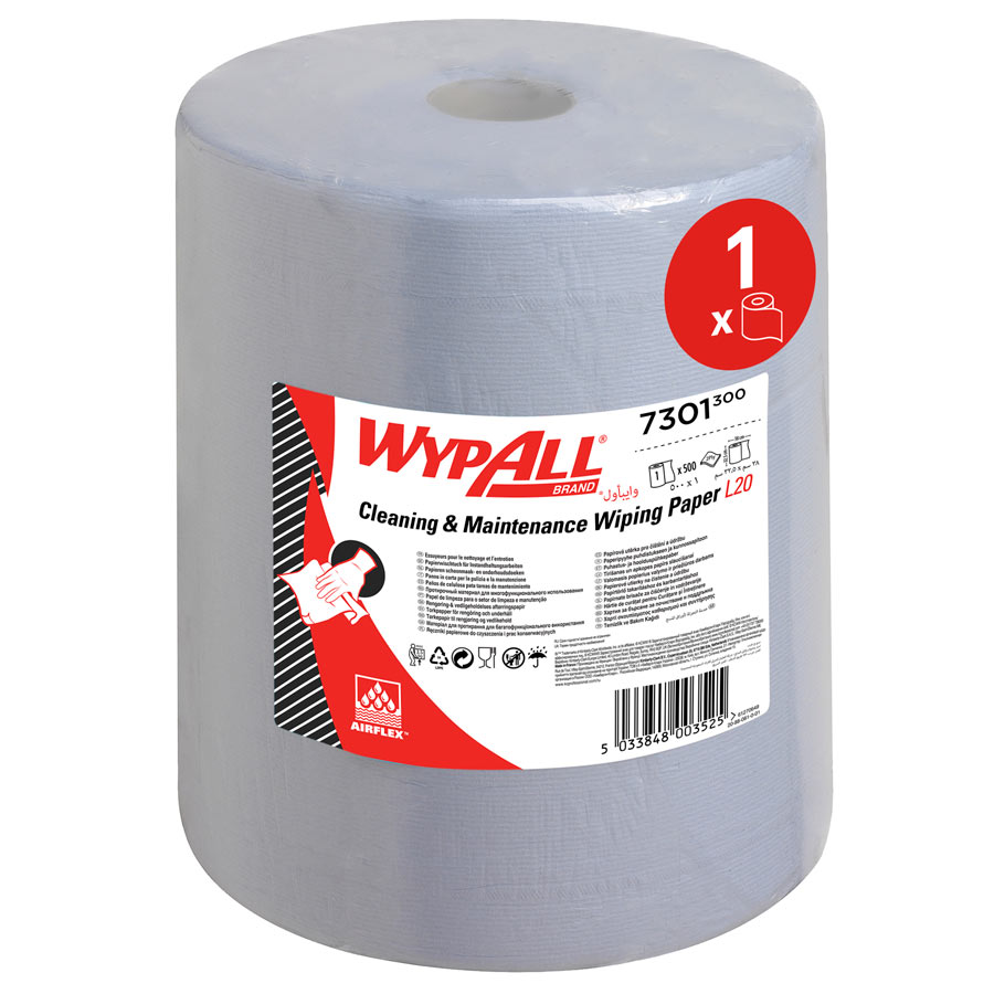 WypAll® 7301 L20 Cleaning & Maintenance Wiping Paper– Extra-Wide Blue Roll x 500 Paper Wipers