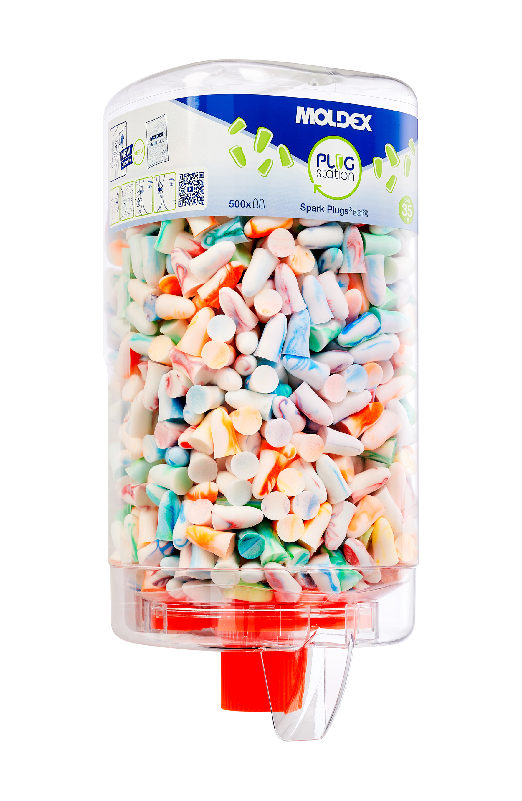 Moldex 7850 Plugstation Sparkplugs Antimicrobial Earplugs - Includes 500 Pairs