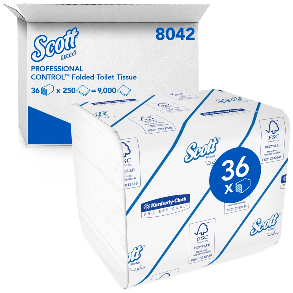 Scott® Control™ 8042 Bulk Pack Folded Toilet Tissue - 2 Ply, 36 Packs x 250 Sheets (9,000 Total)