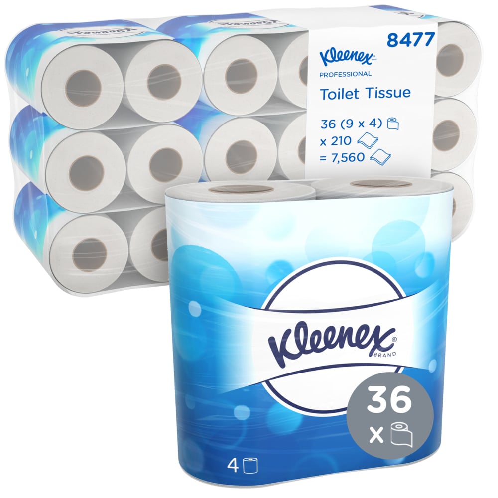 Kleenex® 8477 Standard Size Toilet Roll - 2 Ply, 210 Sheets per Roll, Case of 36