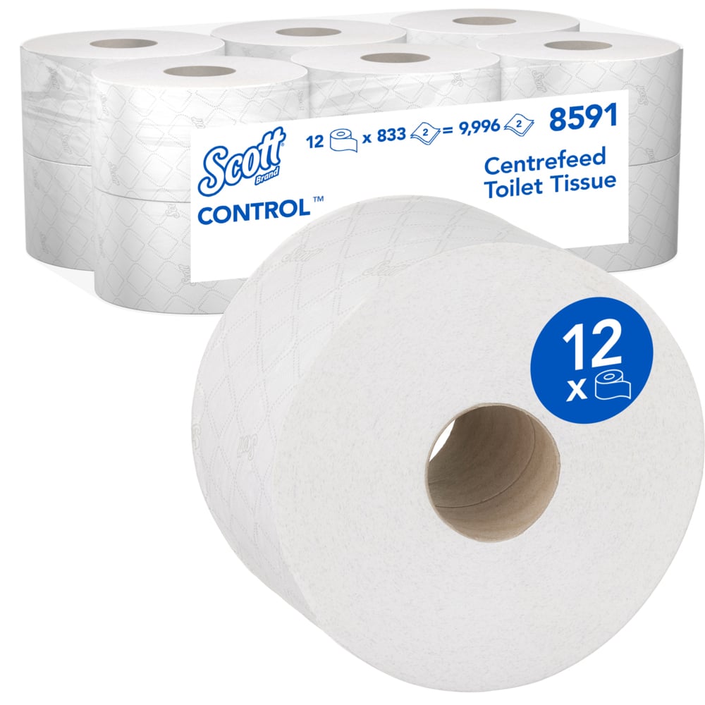 Scott® Control™ 8591 Centrefeed Toilet Roll - 2 Ply, 833 Sheets Per Roll, Case of 12
