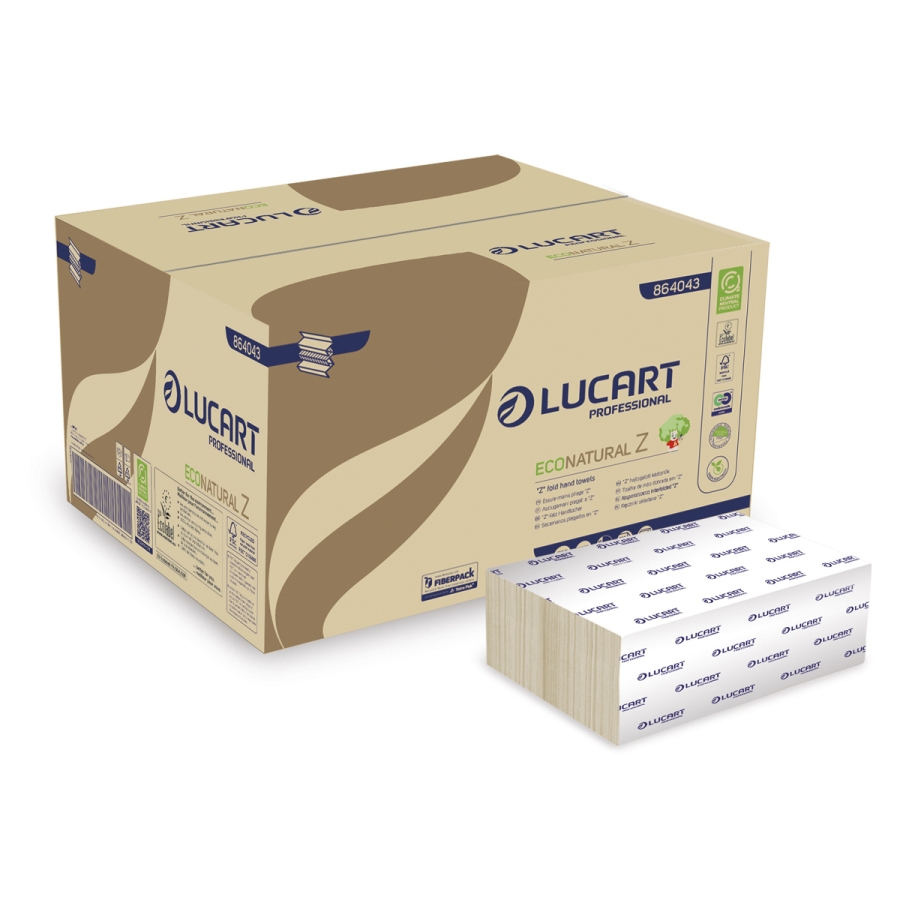 Lucart 864043 EcoNatural Z-Fold Hand Towel - 2 Ply, 15 Packs x 200 Sheets (3,000 total)
