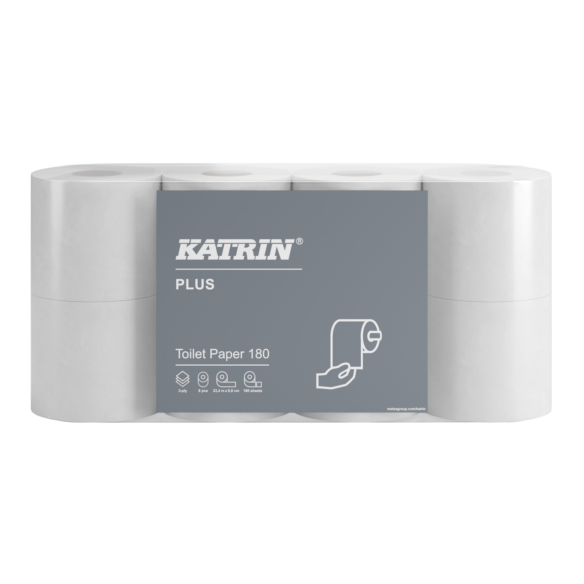 Katrin Plus 87709 Toilet Paper Roll - 3 Ply, 180 Sheets per Roll, Case of 56