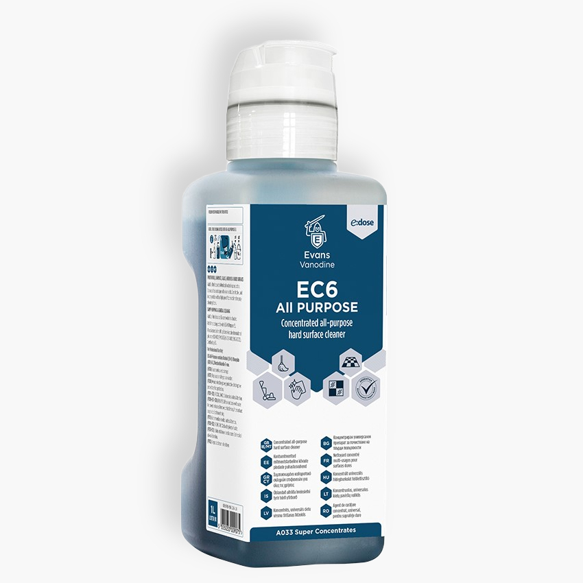 Evans Vanodine EC6 All-Purpose Interior Hard Surface Cleaner e:dose Super Concentrate 1L - Case of 4