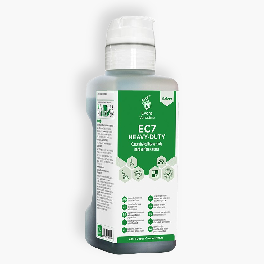Evans Vanodine EC7 Heavy-Duty Hard Surface Cleaner e:dose Super Concentrate 1L – Case of 4