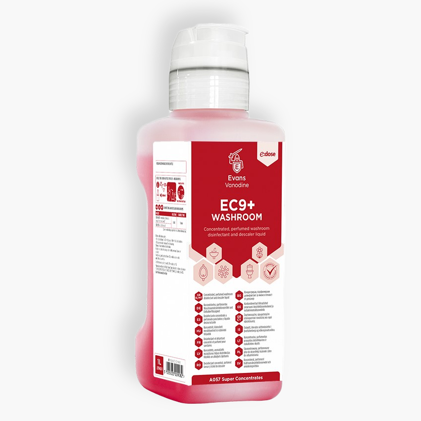 Evans Vanodine EC9+ Washroom Bactericidal Cleaner and Descaler e:dose Super Concentrate 1L - Case of 4