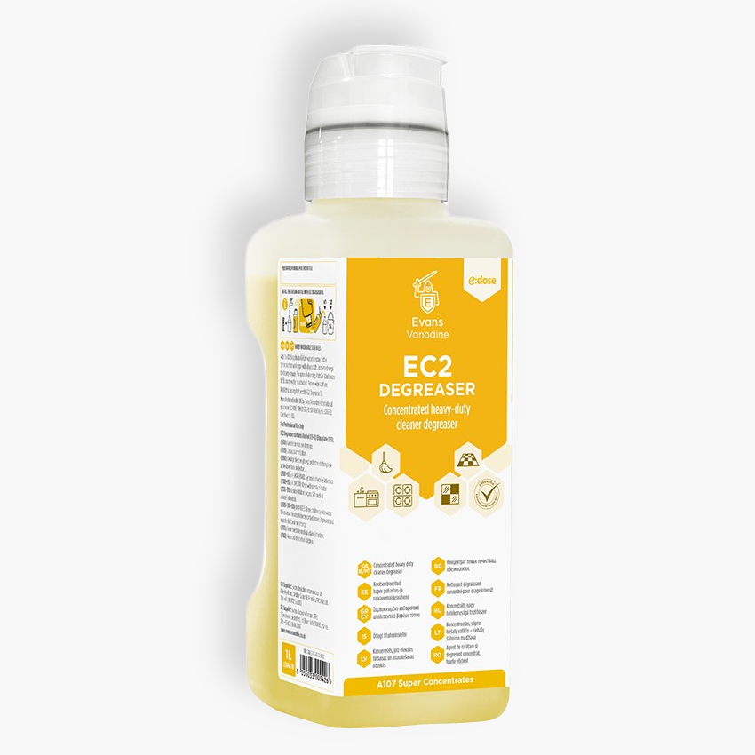 Evans Vanodine EC2 Degreaser Heavy Duty Cleaner & Degreaser e:dose Super Concentrate 1L - Case of 4