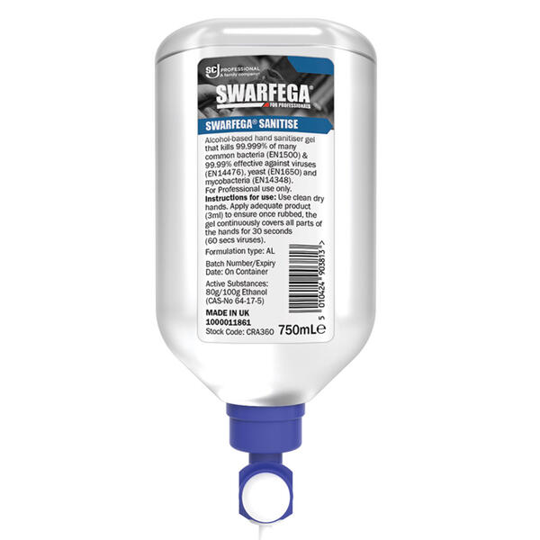 CRA36O | Swarfega® SANITISE Alcohol-Based Hand Sanitiser Gel (Skin Safety Cradle) 750ml - Case of 6