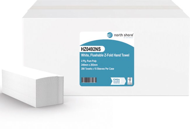 North Shore HZ0492NS White Flight Z-Fold Hand Towels - 2 Ply, Case of 3000