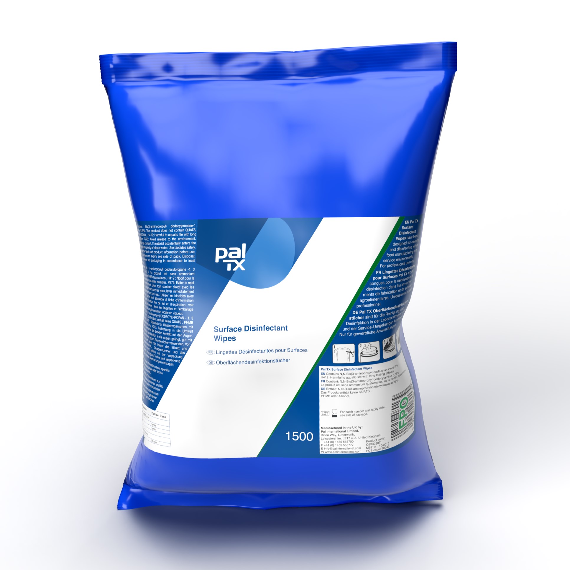 PalTX® Q233230T Surface Disinfectant Wipes - 1500 Sheet Refill Pouch - Case of 2