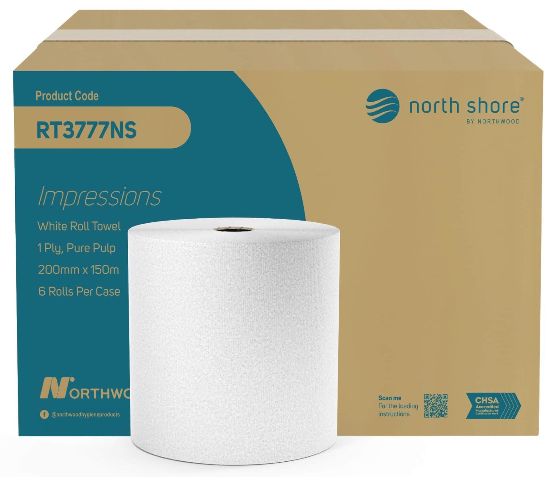 North Shore RT3777NS White Embossed Roll Towel - 1 Ply, Case of 6