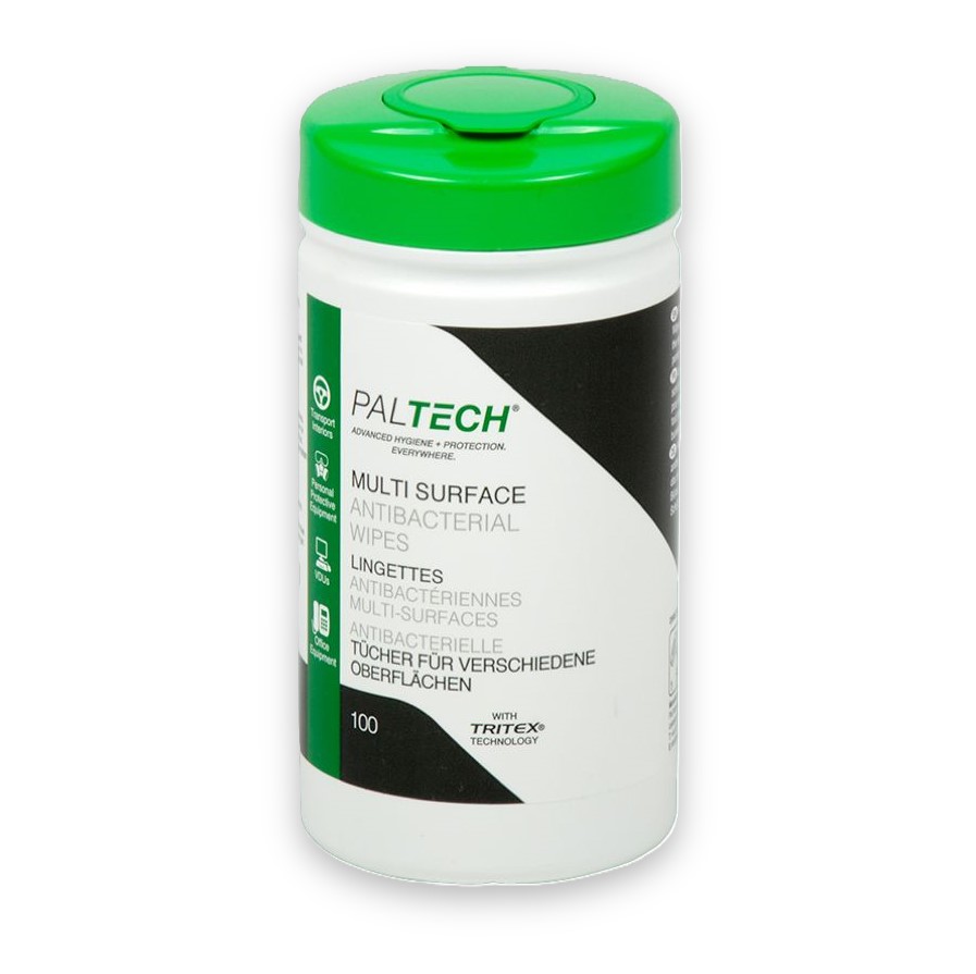 PalTech W840110PT Multi Surface Antibacterial Wipes - 100 Sheet Tub