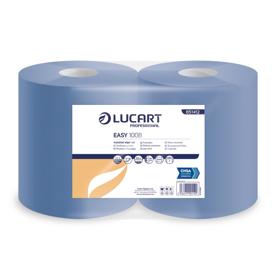 Lucart® Professional 851412 Easy 100B – 2-Ply Blue Centrefeed Roll - Case of 2