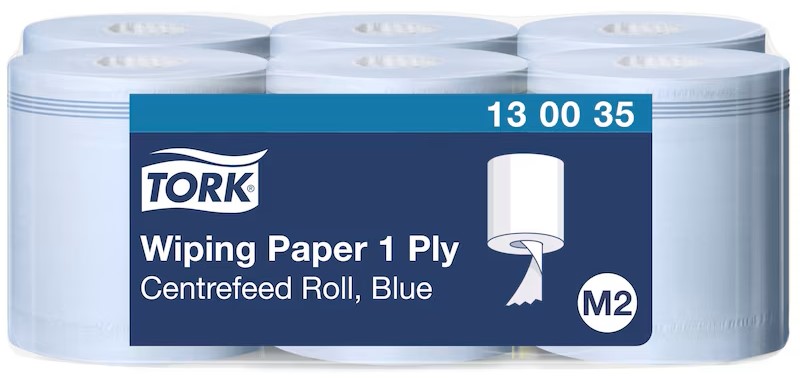 Tork® 130035 Wiping Paper, Blue, M2 Centrefeed Roll – 1 Ply, 165?m, Case of 6