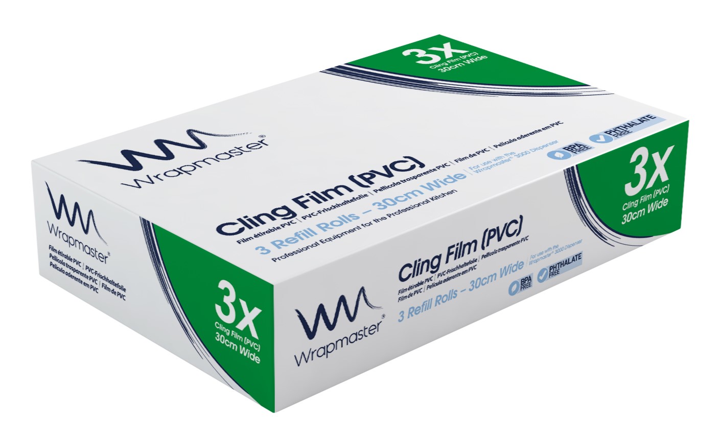 Wrapmaster® 31C80 Cling Film (PVC) Refill Rolls 30cm x 300m x 3